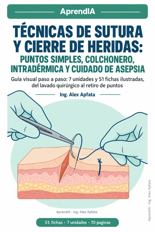Portada: Técnicas de Sutura y Cierre de Heridas: Puntos Simples, Colchonero, Intradérmica y Cuidado de Asepsia