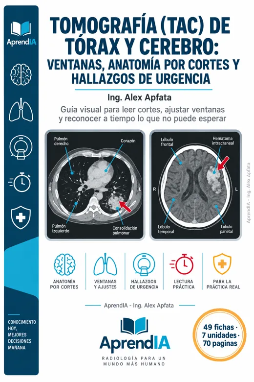 Portada: Tomografía (TAC) de Tórax y Cerebro: Ventanas, Anatomía por Cortes y Hallazgos de Urgencia