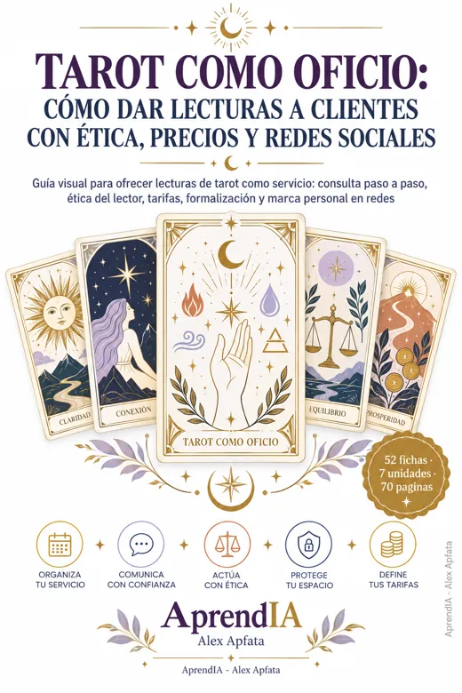 Portada: Tarot como Oficio: Cómo Dar Lecturas a Clientes con Ética, Precios y Redes Sociales