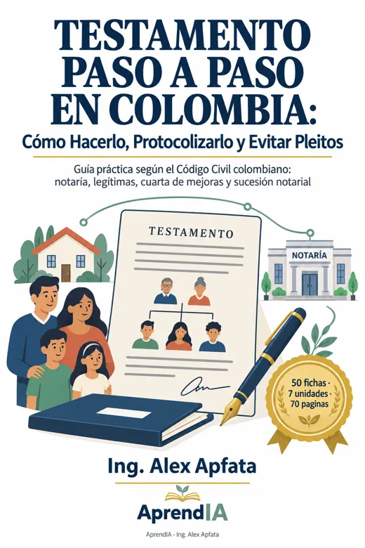 Portada: Testamento Paso a Paso en Colombia: Cómo Hacerlo, Protocolizarlo y Evitar Pleitos