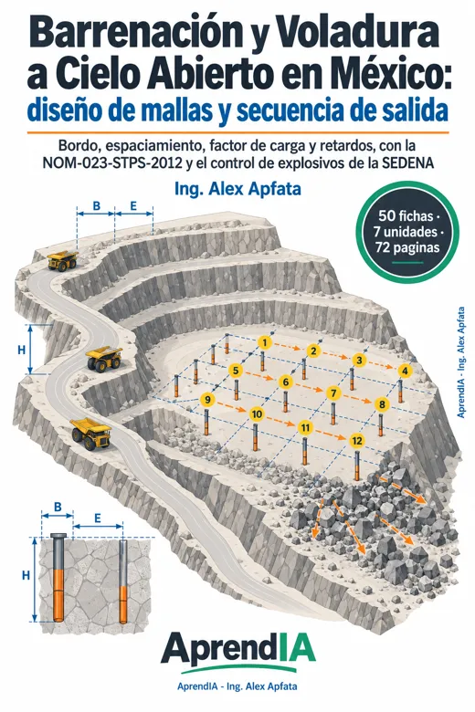 Portada: Barrenación y Voladura a Cielo Abierto en México: diseño de mallas y secuencia de salida