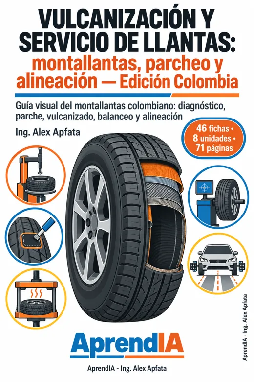 Portada: Vulcanización y Servicio de Llantas: montallantas, parcheo y alineación — Edición Colombia